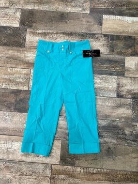 Women’s ' Turquoise Capri Pants with Button Waist - Easy Comfort